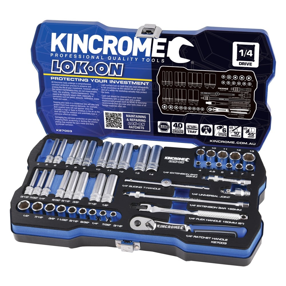 K27003 Kincrome Lok On Socket Set Std Deep 1 4 Square Drive Metric