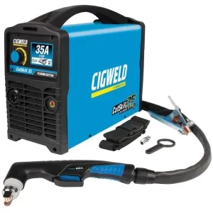 igweld CutSkill 35 Inverter Plasma Cutter showing the 2.8 inch colour LCD display control screen and single control knob.