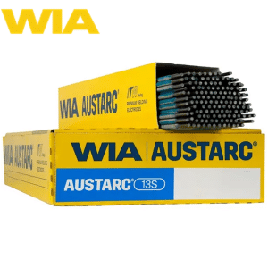 WIA Austarc 13S general purpose arc welding rods showing the blue and white stripe coating in bulk 12.5kg and 15kg cartons at Collins Tools