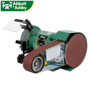 Abbott and Ashby industrial 150mm bench grinder AA362W6 6 inch grinding wheel right side factory fitted patented linishing belt disc attachment