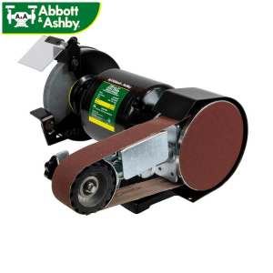 Abbott and Ashby industrial 200mm dual speed bench grinder AA362W8DS 8 inch grinding wheel right side factory fitted patented linishing belt disc attachment