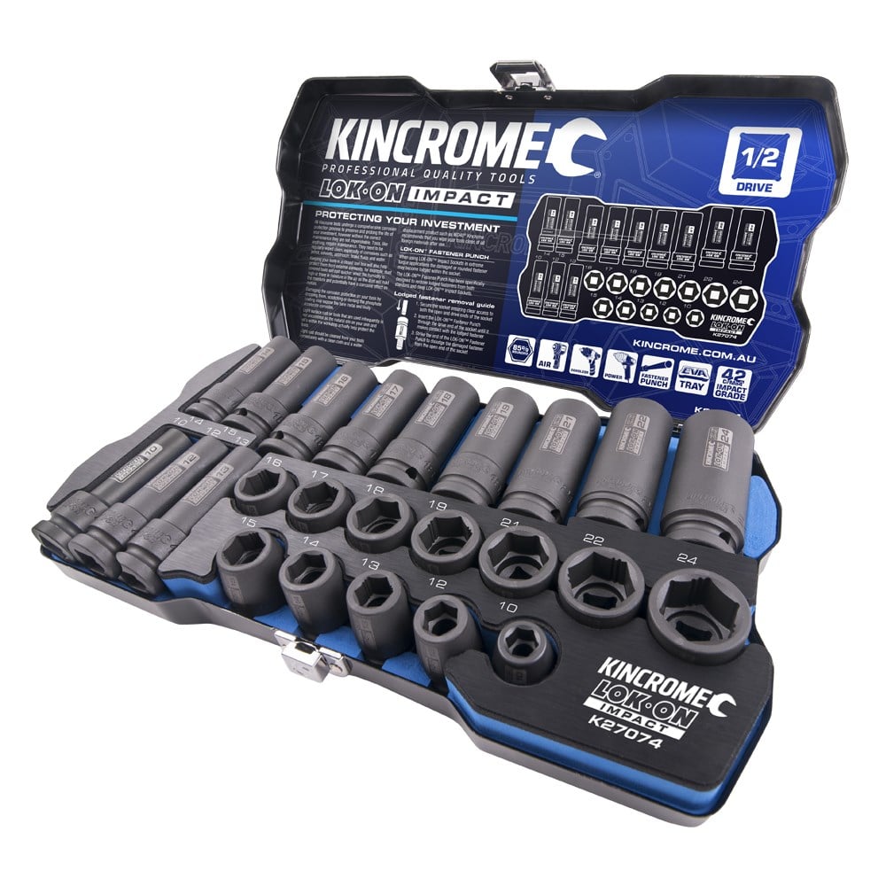 K27074 Kincrome Deep/Standard Impact Socket Set 42 Piece 1/2″ Drive