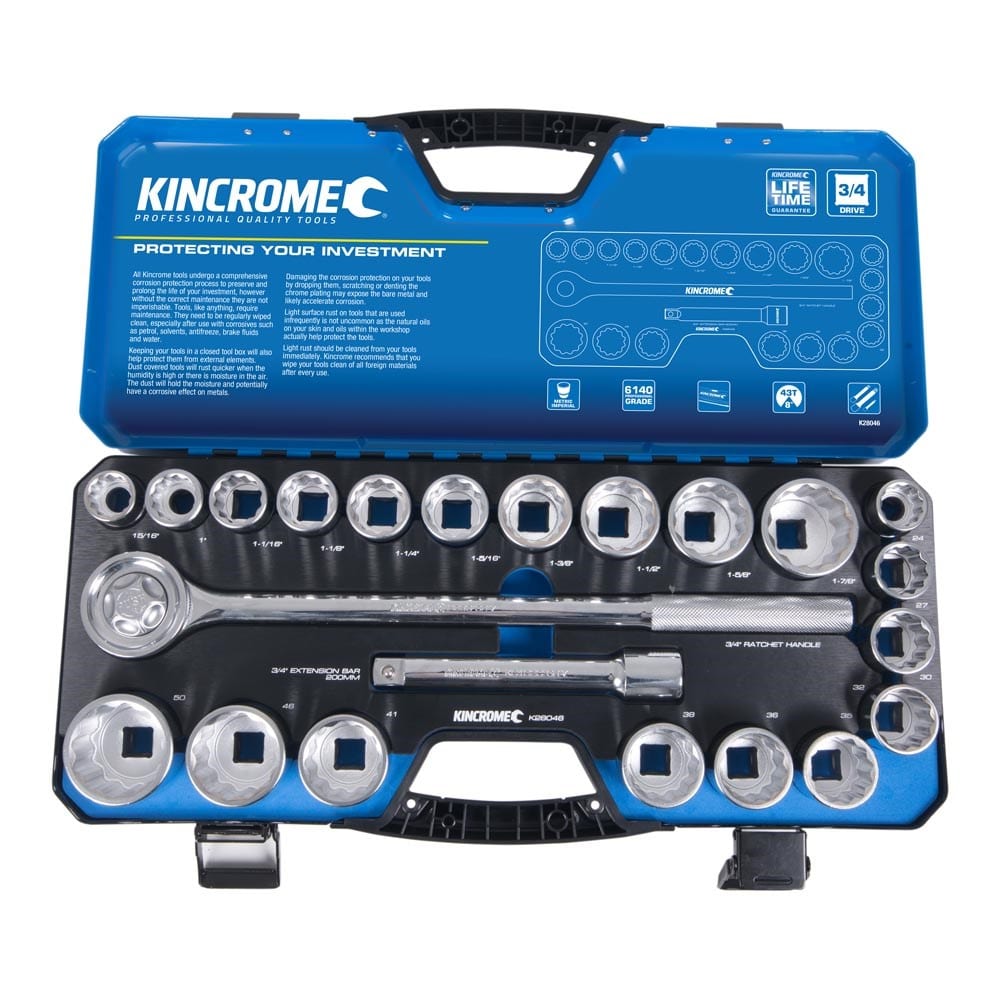 K28046 Kincrome Socket Set 22 Piece 3/4″ Drive Metric & Imperial Collins Tools & Welding