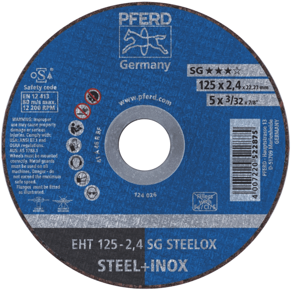 Flat Cutting Wheels Premium Inox A 46 R SG-INOX, Pferd Qld Abrasive Supplies Australia, Abrasives Brisbane Southside, Industrial Abrasive Supplies, Abrasive suppliers, Abrasive Products, Abrasive Wholesalers, Abrasives Distributor,