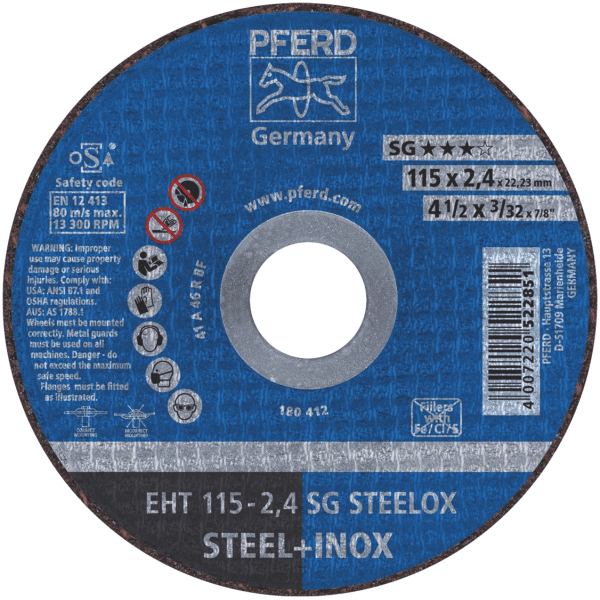 Flat Cutting Wheels Premium Inox A 46 R SG-INOX, Pferd Qld Abrasive Supplies Australia, Abrasives Brisbane Southside, Industrial Abrasive Supplies, Abrasive suppliers, Abrasive Products, Abrasive Wholesalers, Abrasives Distributor,