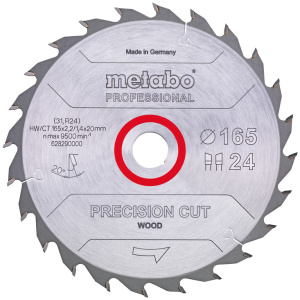 628031000 Metabo Circular Saw Blades - Precision Cut Wood Professional for Circular Saws 160X20, Z24 WZ 20°