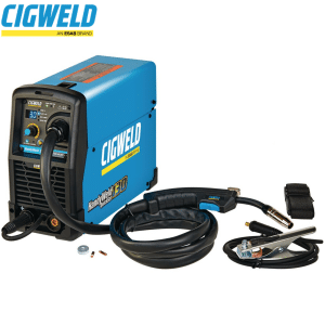 Cigweld HandyWeld 130 QuickSet gas and gasless inverter MIG welder W1200130 showing control knob dials and blue digital interface display