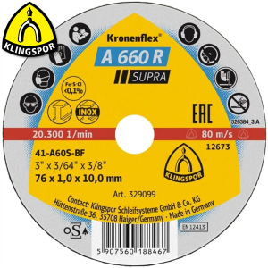 368880 Klingspor Cutting Wheel A 660 R Supra for Stainless Steel, Steel, Metal / Select